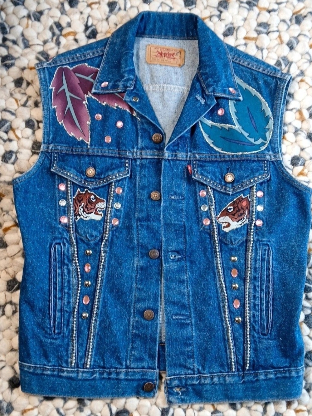 Vintage Levi's Hand-Painted Studded Denim Vest - Western Boho Art Size Small